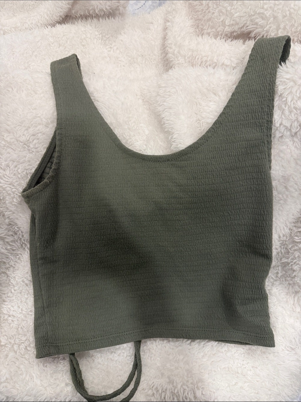 Olive Ruched Front Crop Tank - Picture 2 of 2